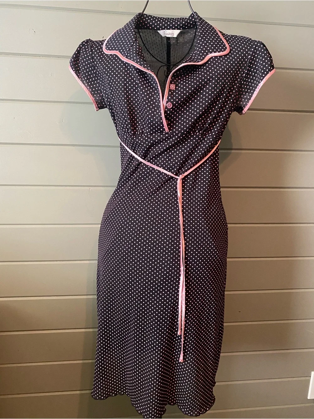 Retro Polka Dot Wrap-Style Sleep Dress with Pink Trim